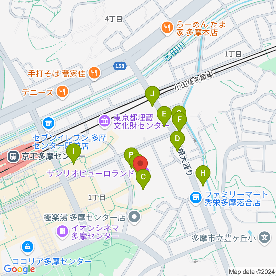 サンリオピューロランド周辺のファミレス・ファーストフード一覧地図