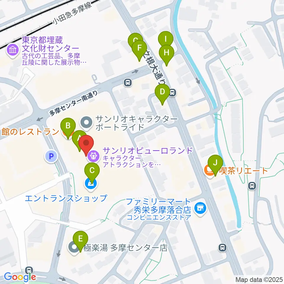 サンリオピューロランド周辺のファミレス・ファーストフード一覧地図