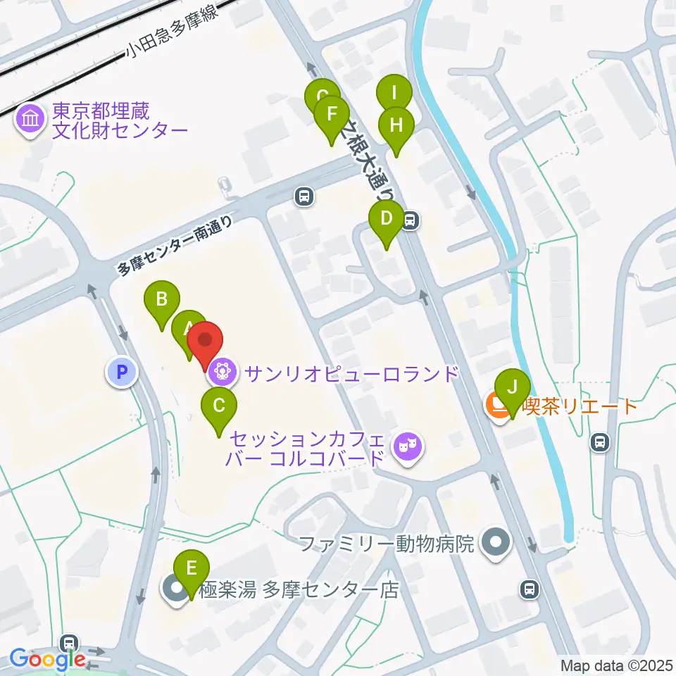 サンリオピューロランド周辺のファミレス・ファーストフード一覧地図