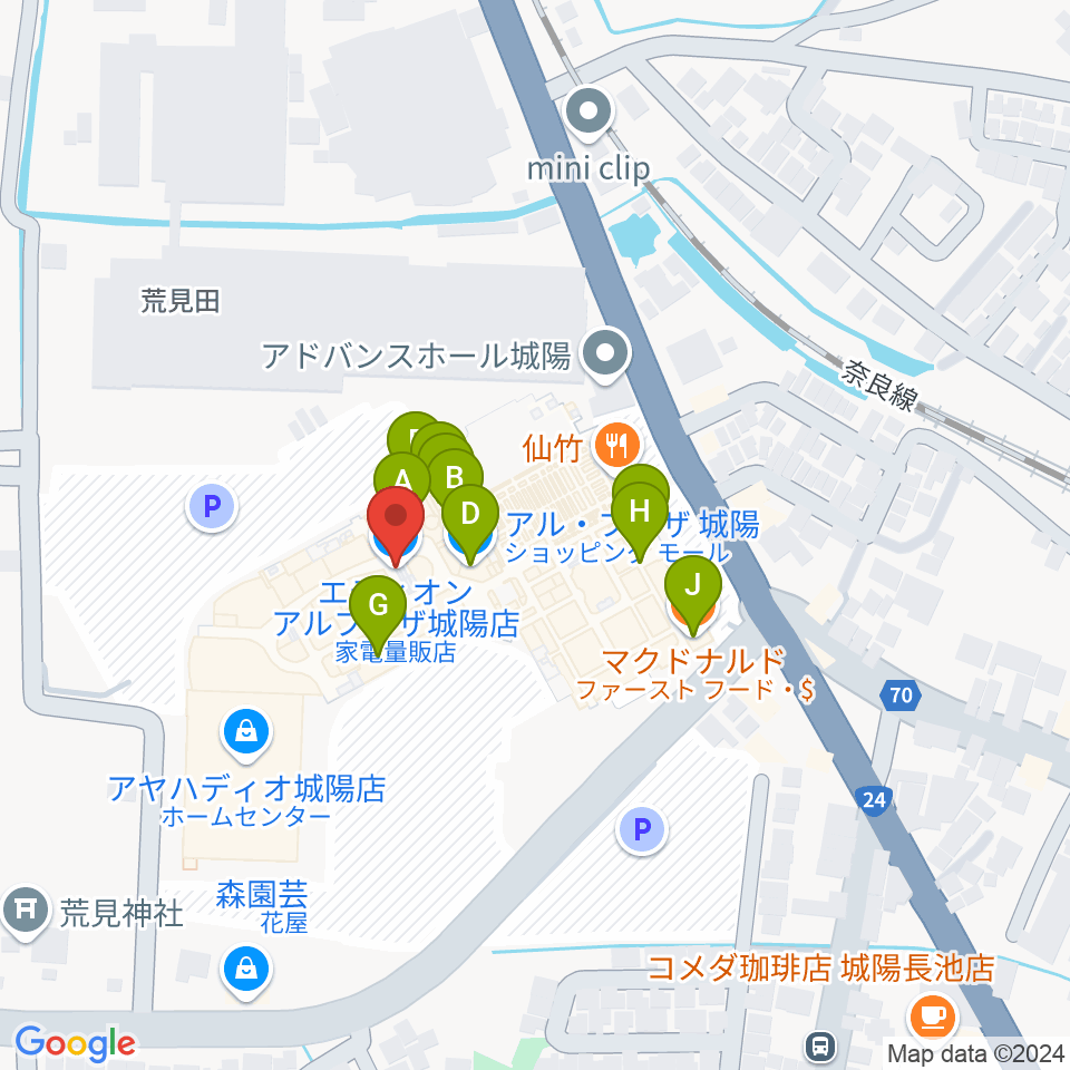 JEUGIA アルプラザ城陽センター周辺のファミレス・ファーストフード一覧地図