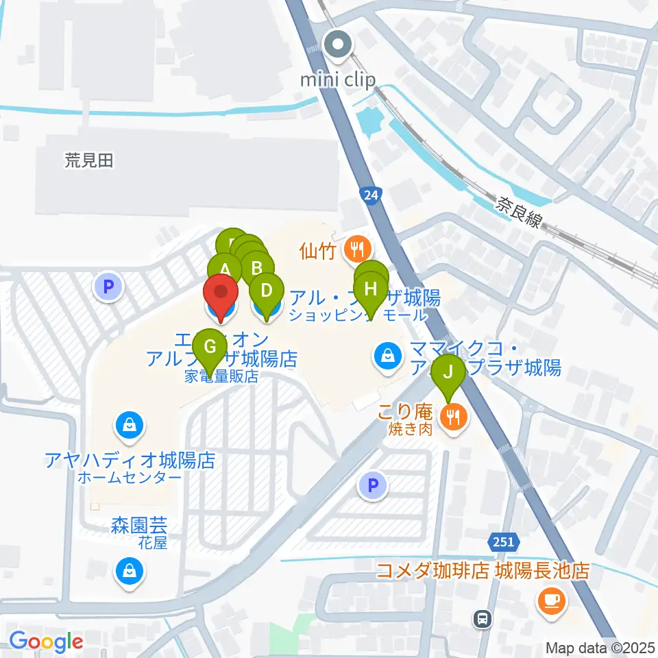JEUGIA アルプラザ城陽センター周辺のファミレス・ファーストフード一覧地図