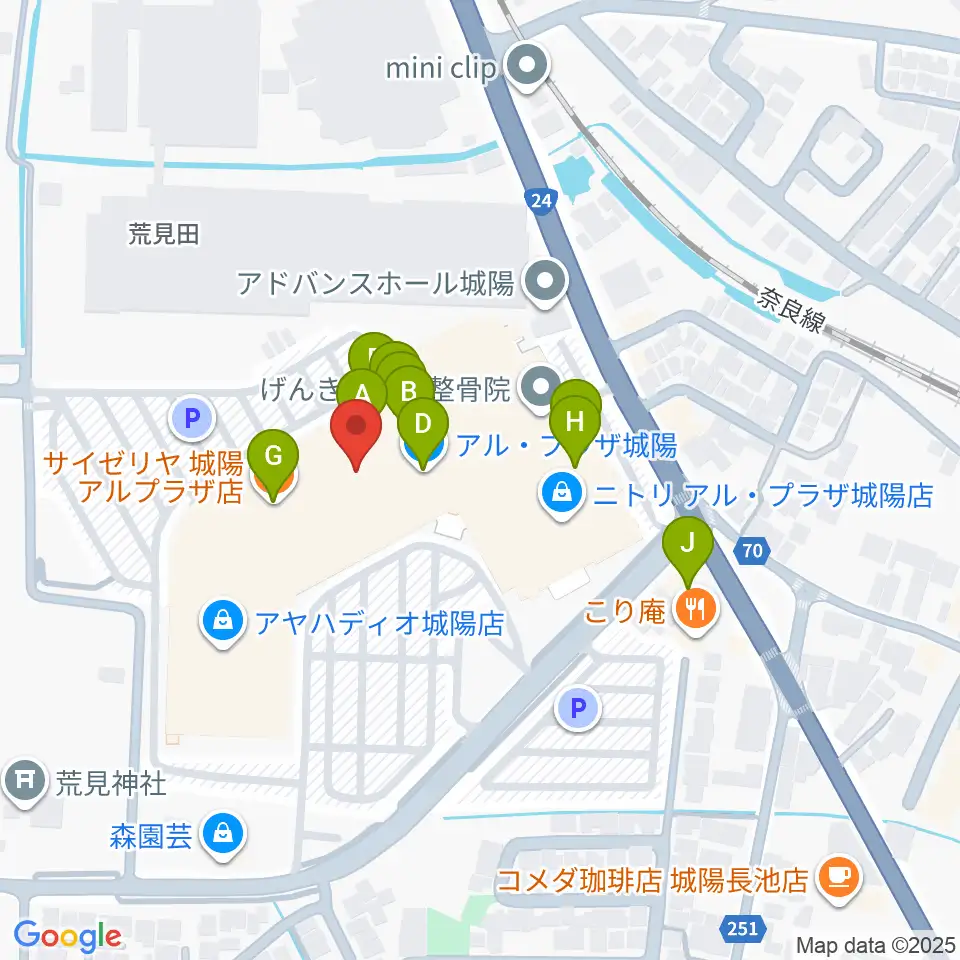 JEUGIA アルプラザ城陽センター周辺のファミレス・ファーストフード一覧地図