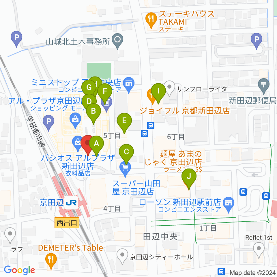 JEUGIAミュージックセンター アル・プラザ京田辺周辺のファミレス・ファーストフード一覧地図