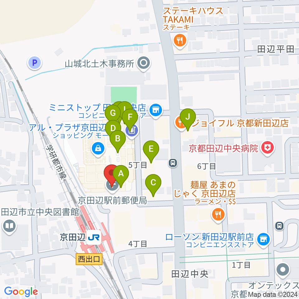 JEUGIAミュージックセンター アル・プラザ京田辺周辺のファミレス・ファーストフード一覧地図