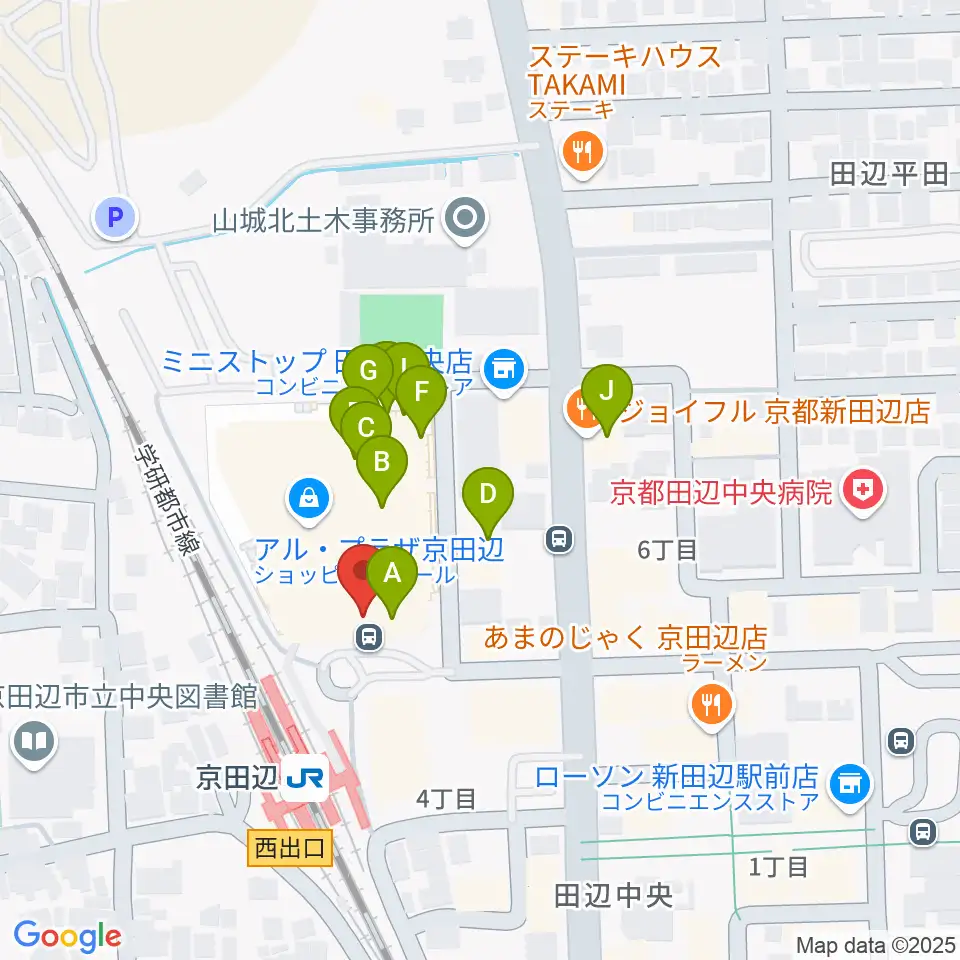 JEUGIAミュージックセンター アル・プラザ京田辺周辺のファミレス・ファーストフード一覧地図