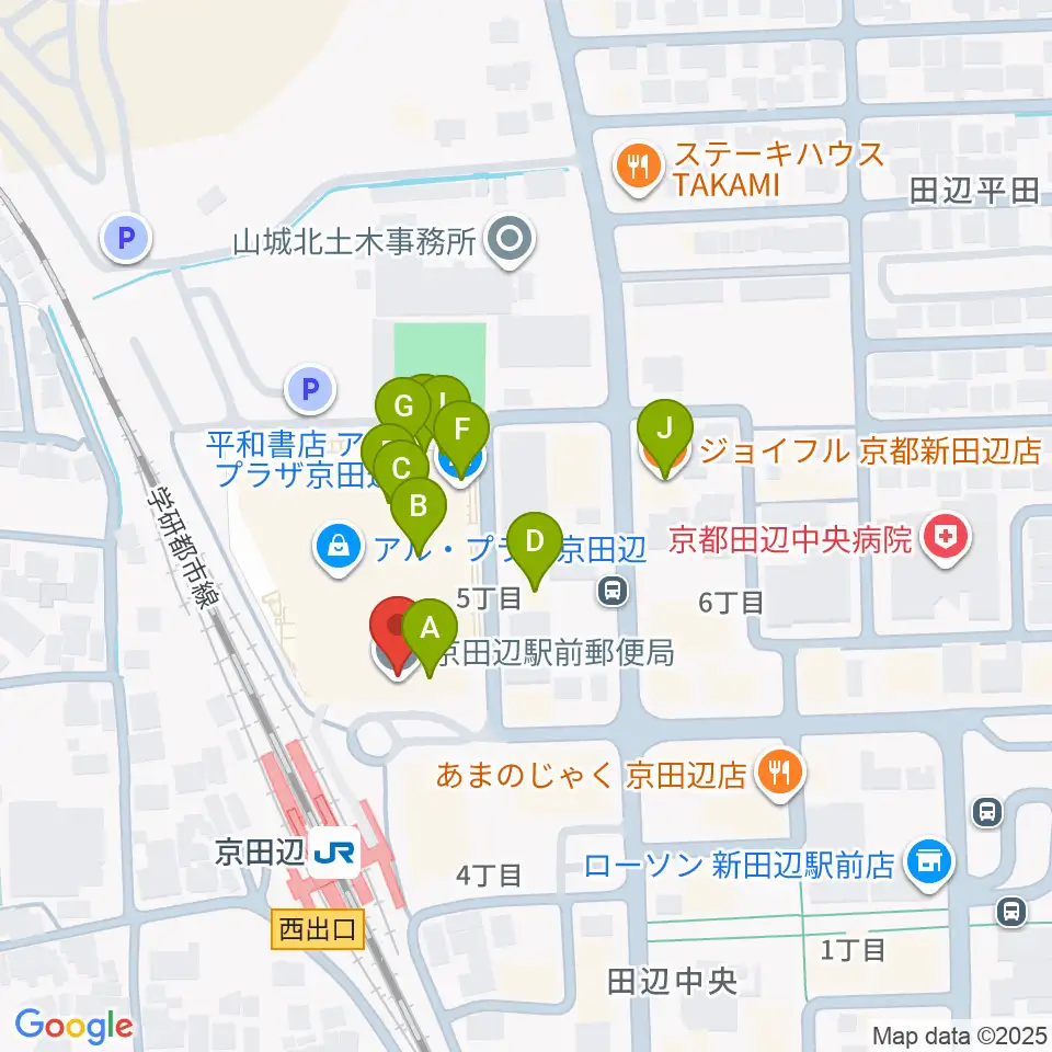 JEUGIAミュージックセンター アル・プラザ京田辺周辺のファミレス・ファーストフード一覧地図