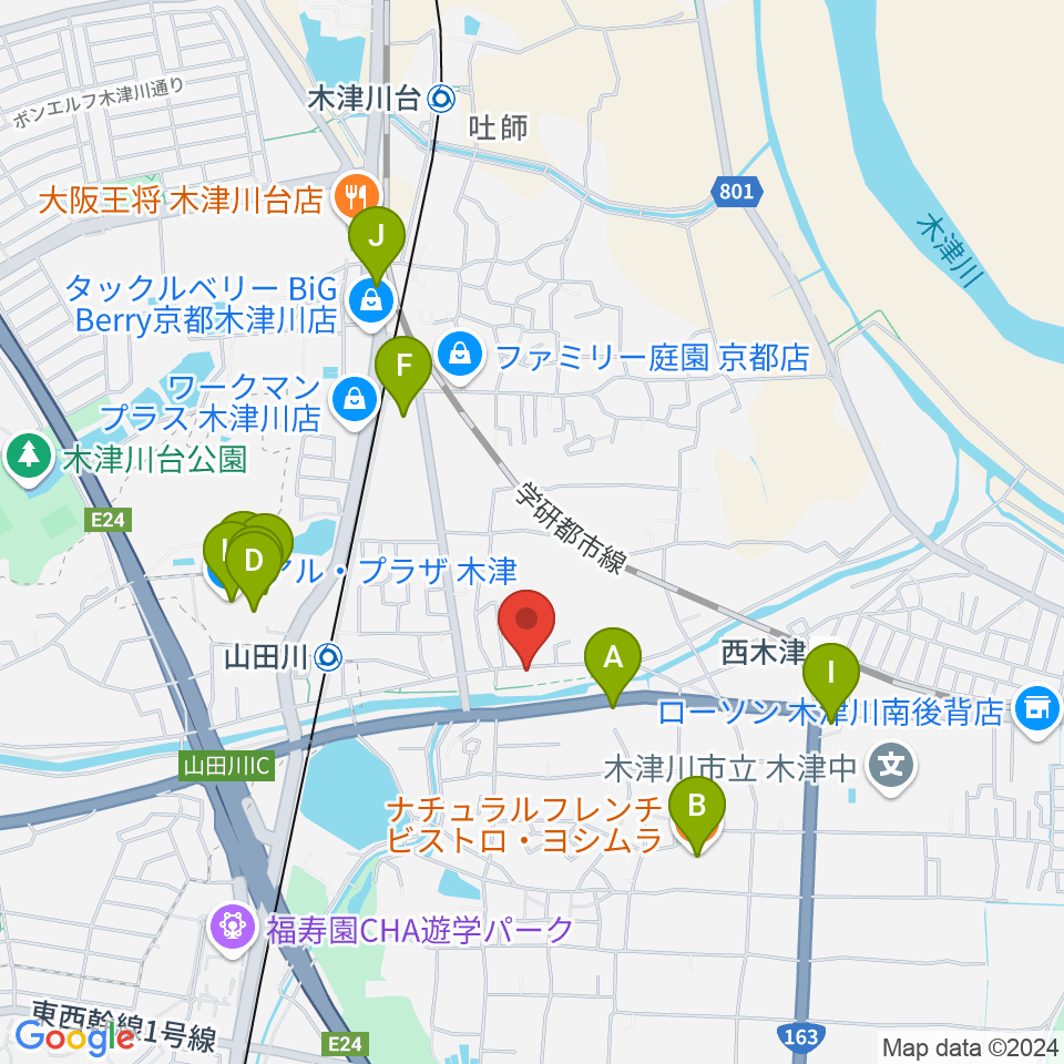 JEUGIA 木津センター周辺のファミレス・ファーストフード一覧地図