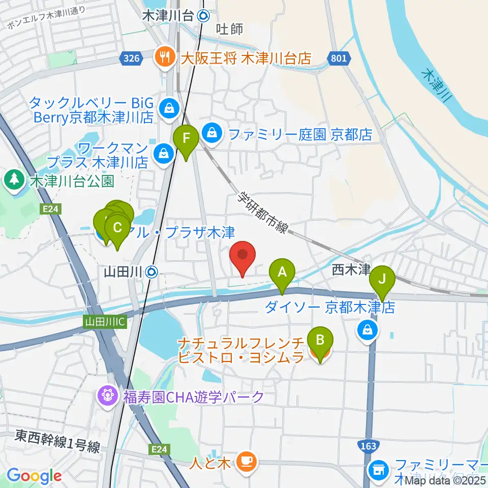 JEUGIA 木津センター周辺のファミレス・ファーストフード一覧地図