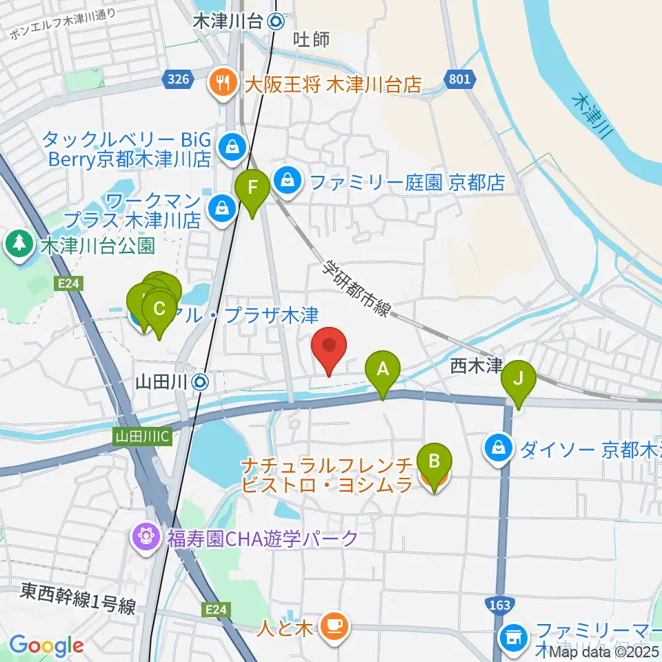 JEUGIA 木津センター周辺のファミレス・ファーストフード一覧地図