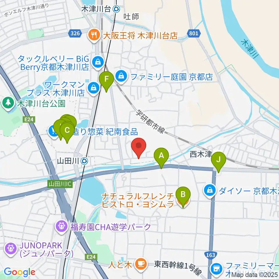 JEUGIA 木津センター周辺のファミレス・ファーストフード一覧地図