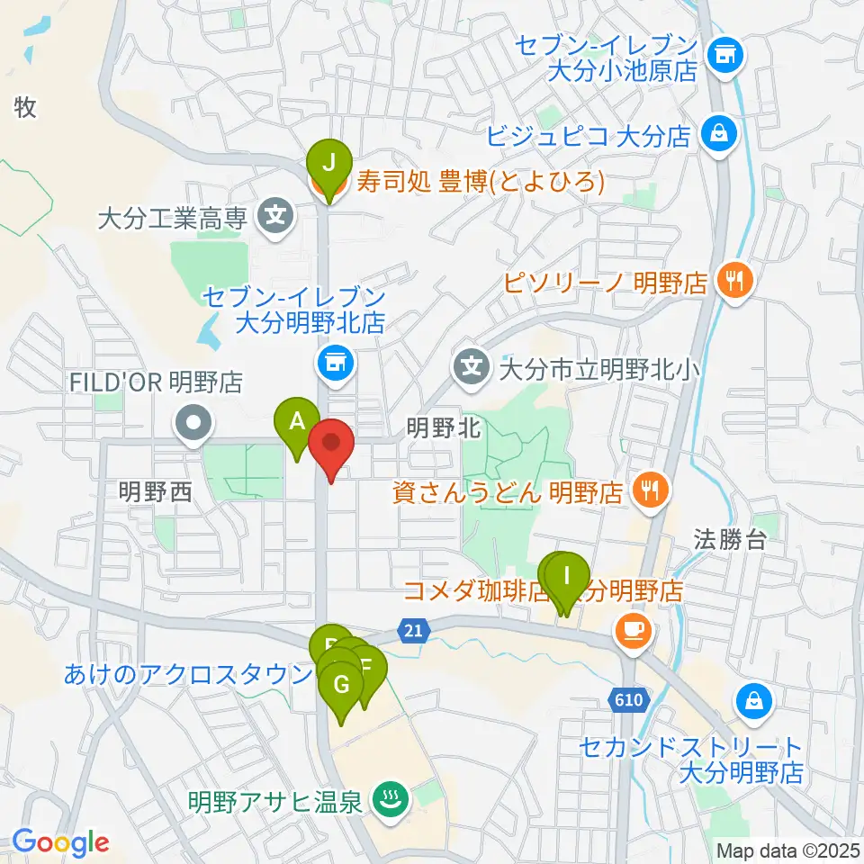 ミュージックストアナガト明野センター周辺のファミレス・ファーストフード一覧地図