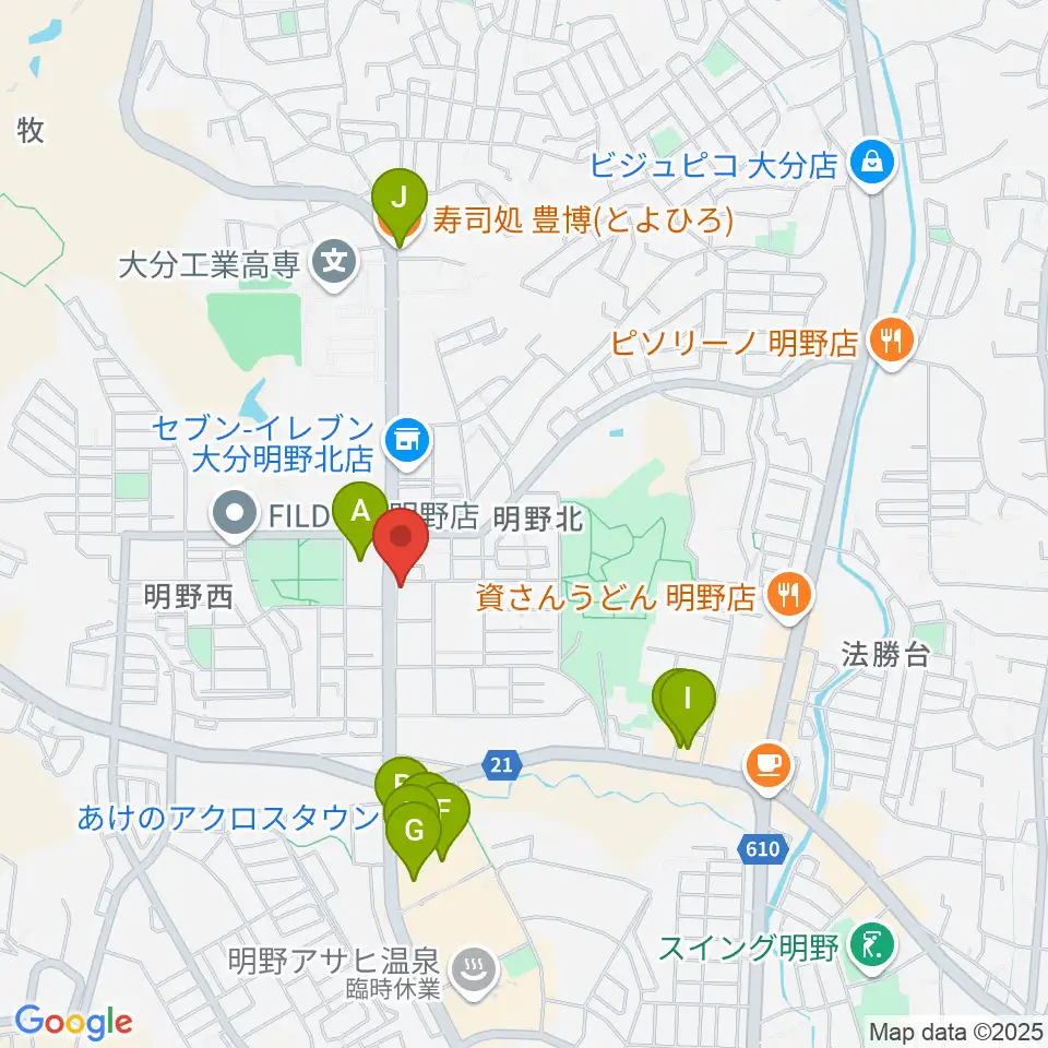 ミュージックストアナガト明野センター周辺のファミレス・ファーストフード一覧地図