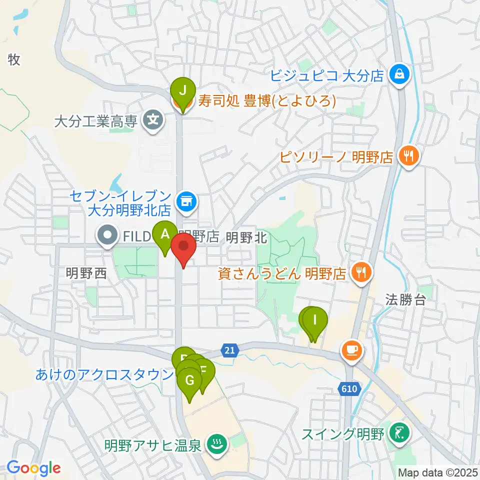 ミュージックストアナガト明野センター周辺のファミレス・ファーストフード一覧地図