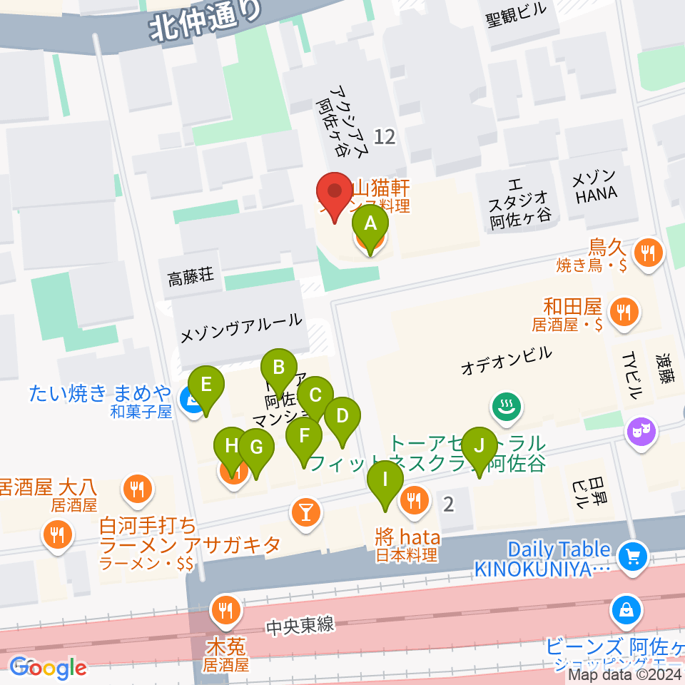 ラピュタ阿佐谷周辺のファミレス・ファーストフード一覧地図