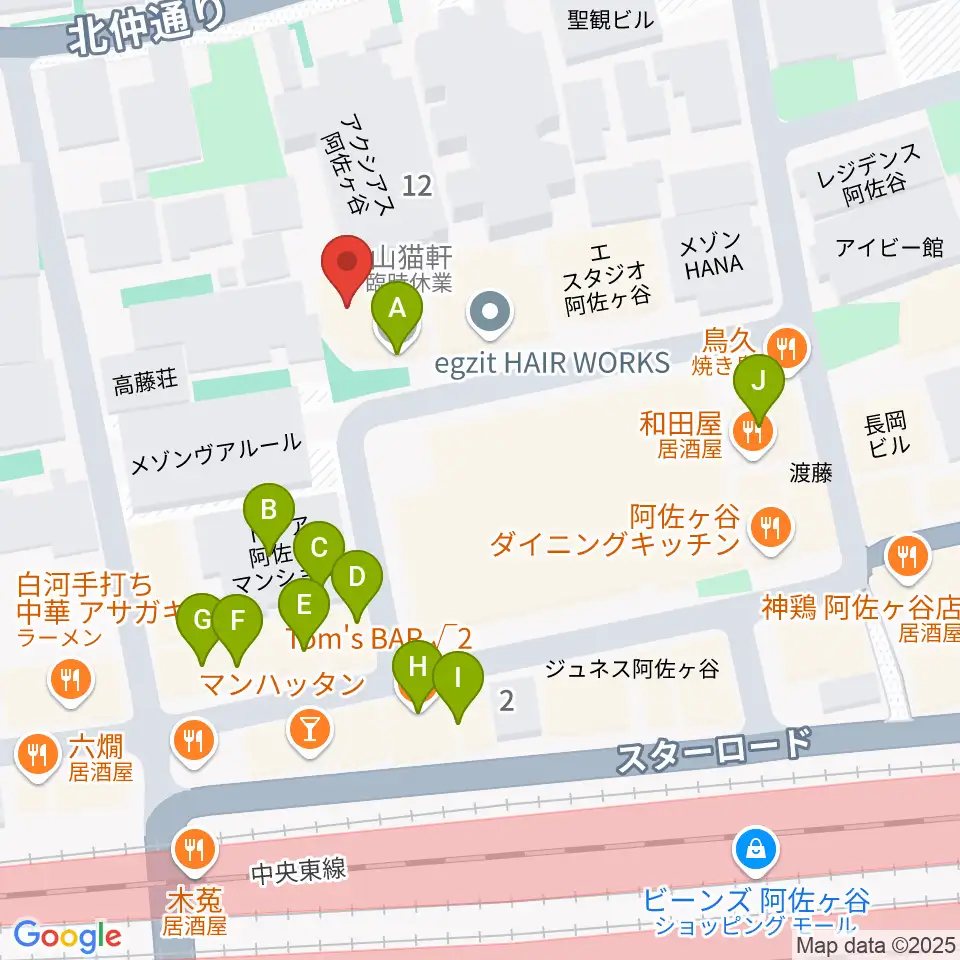 ラピュタ阿佐谷周辺のファミレス・ファーストフード一覧地図