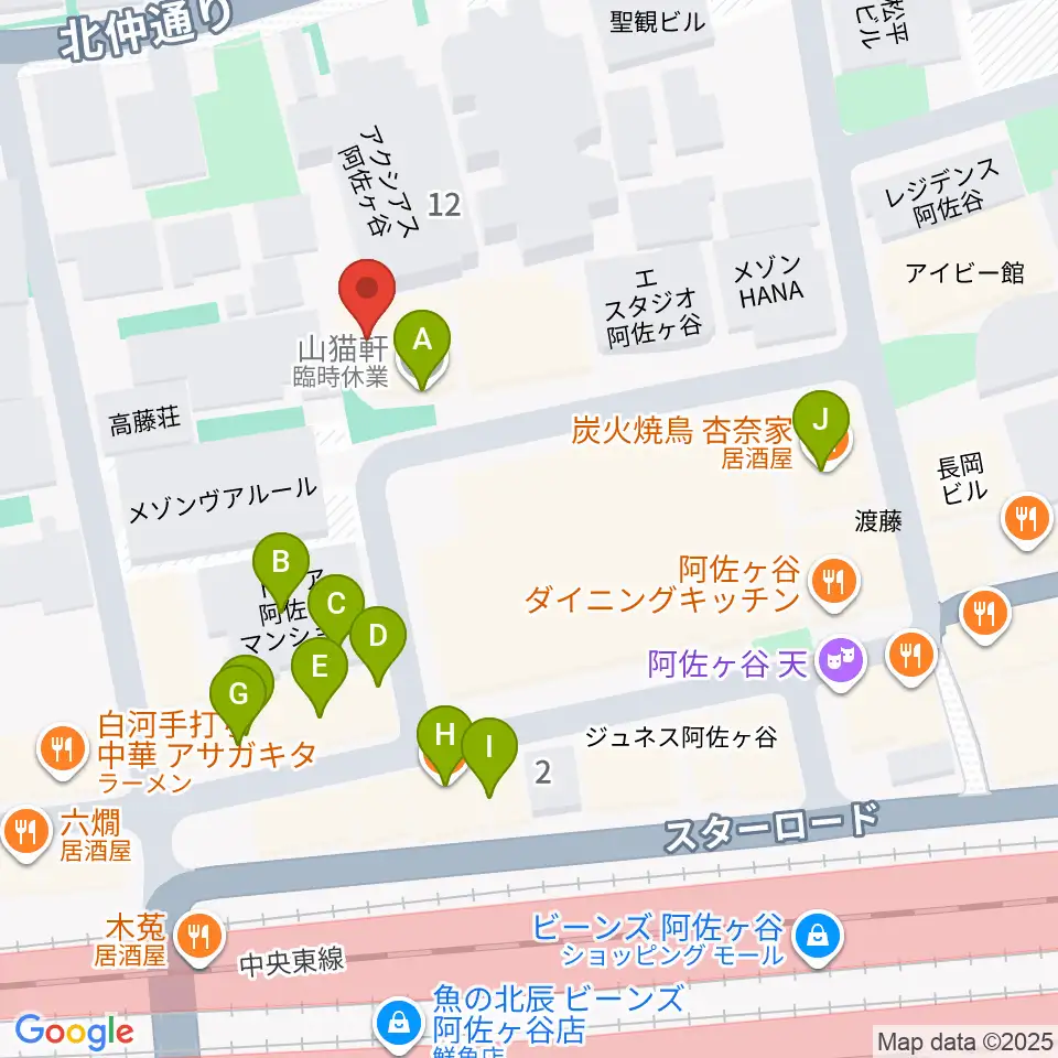 ラピュタ阿佐谷周辺のファミレス・ファーストフード一覧地図