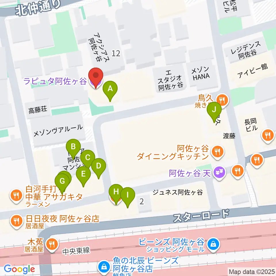 ラピュタ阿佐谷周辺のファミレス・ファーストフード一覧地図