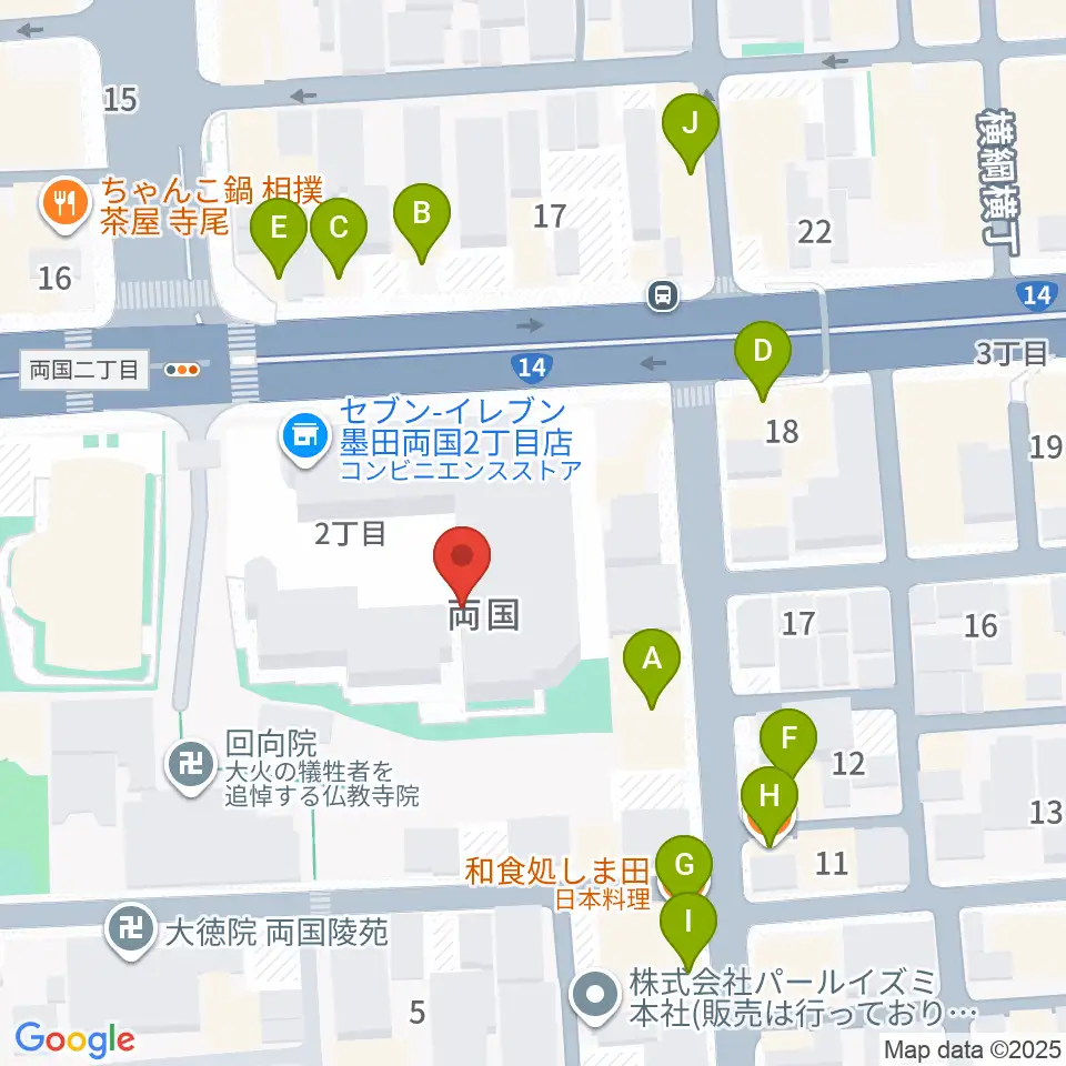 両国シアタ－カイ周辺のファミレス・ファーストフード一覧地図
