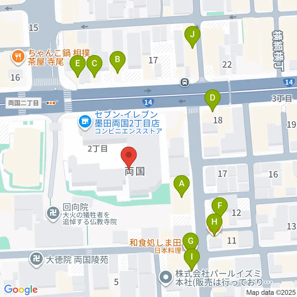 両国シアタ－カイ周辺のファミレス・ファーストフード一覧地図