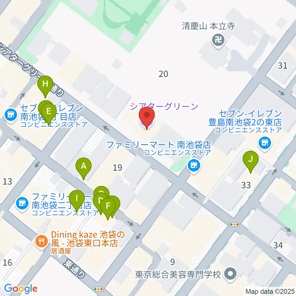シアターグリーン周辺のファミレス・ファーストフード一覧地図