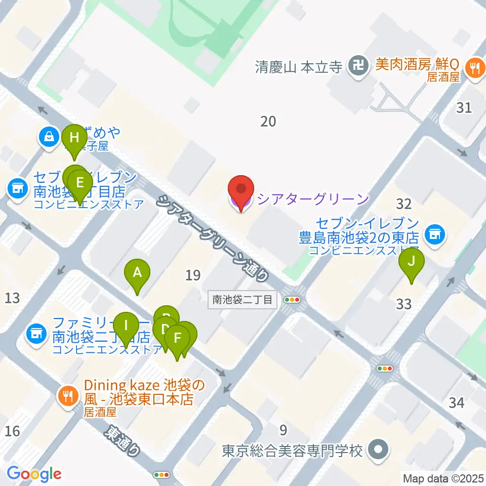 シアターグリーン周辺のファミレス・ファーストフード一覧地図
