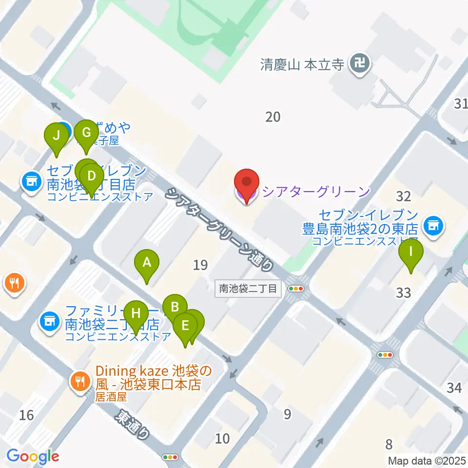 シアターグリーン周辺のファミレス・ファーストフード一覧地図