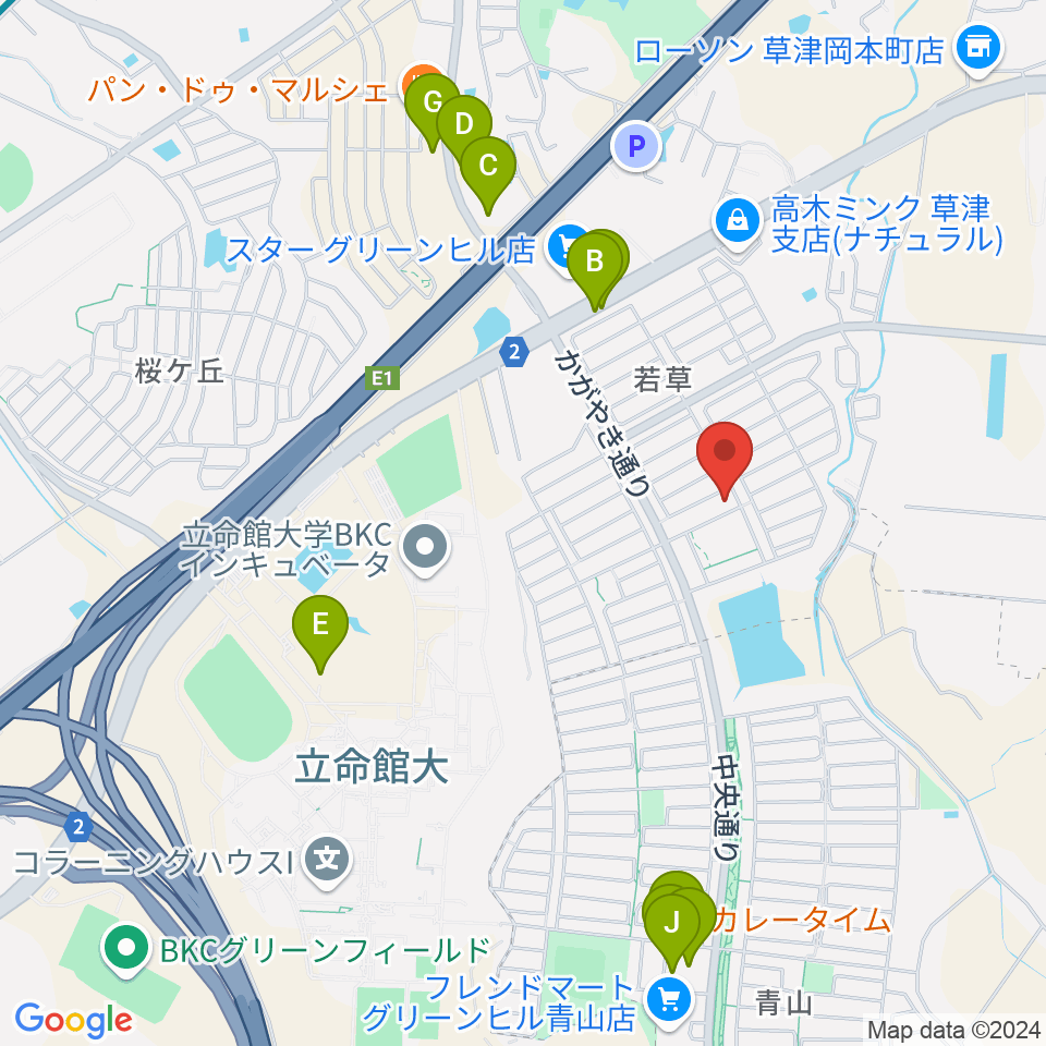 JEUGIA 若草教室周辺のファミレス・ファーストフード一覧地図