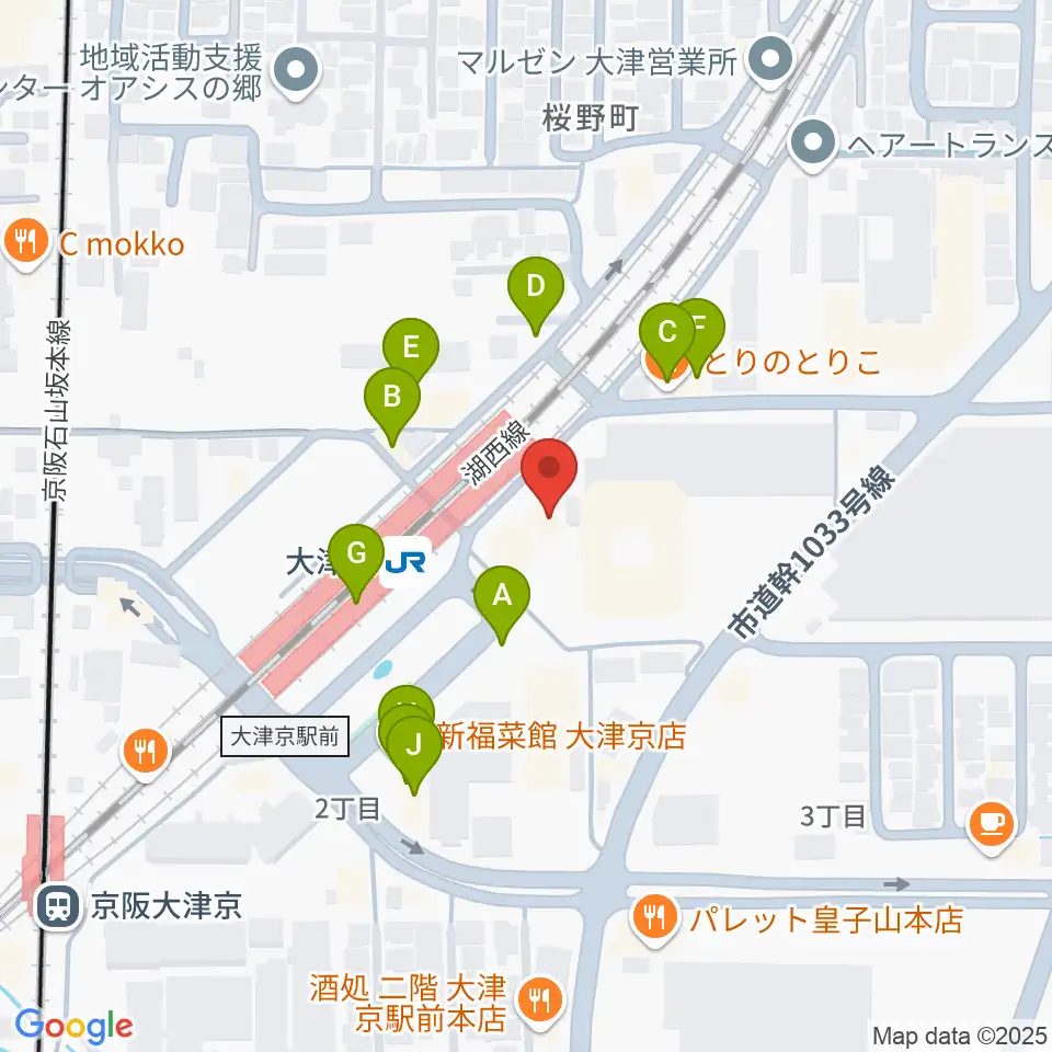 JEUGIAミュージックセンター大津京周辺のファミレス・ファーストフード一覧地図