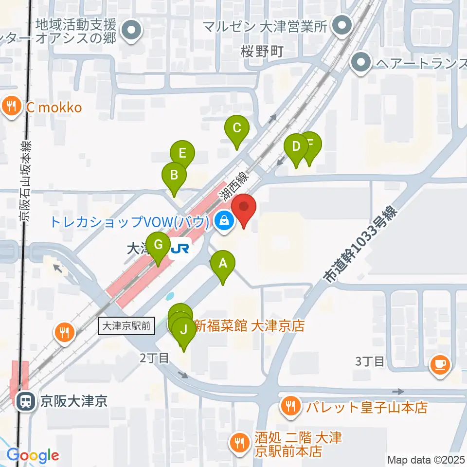JEUGIAミュージックセンター大津京周辺のファミレス・ファーストフード一覧地図