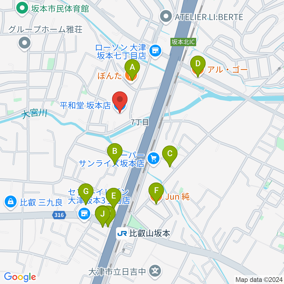 JEUGIA 坂本平和堂センター周辺のファミレス・ファーストフード一覧地図