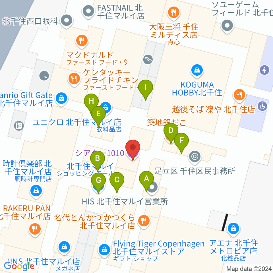 北千住シアター1010周辺のファミレス・ファーストフード一覧地図