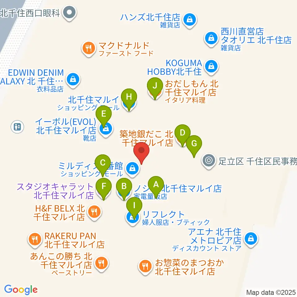 北千住シアター1010周辺のファミレス・ファーストフード一覧地図