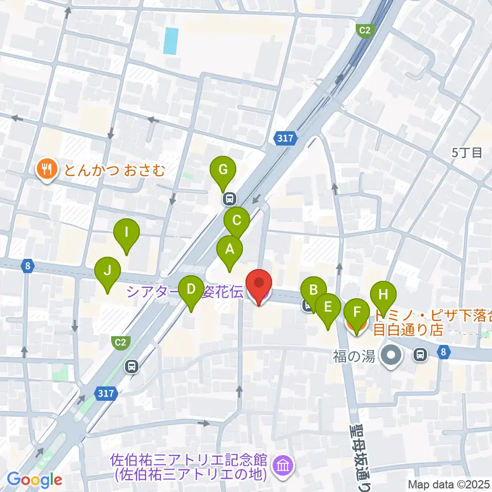 シアター風姿花伝周辺のファミレス・ファーストフード一覧地図