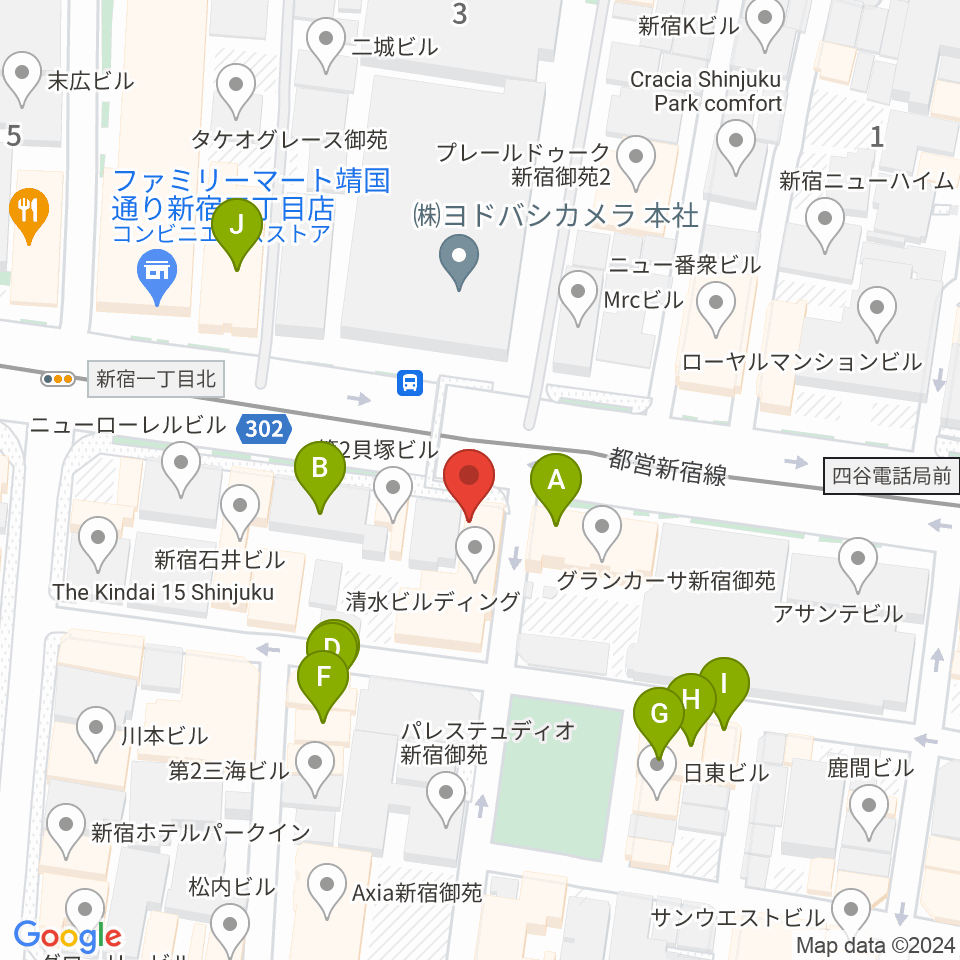 新宿シアターブラッツ周辺のファミレス・ファーストフード一覧地図