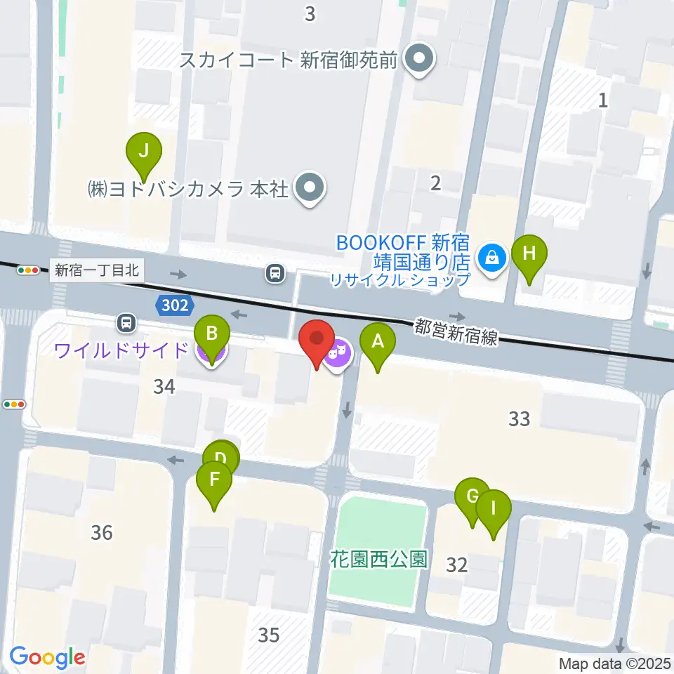 新宿シアターブラッツ周辺のファミレス・ファーストフード一覧地図