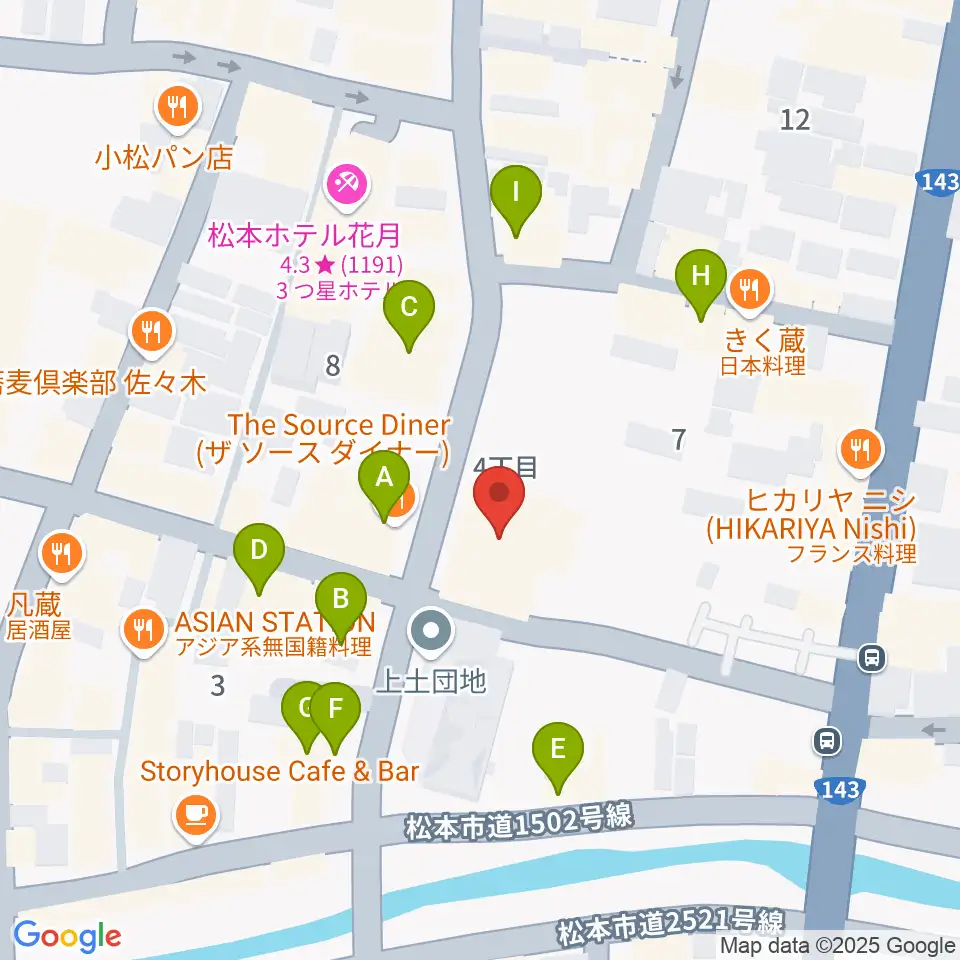 上土劇場周辺のファミレス・ファーストフード一覧地図