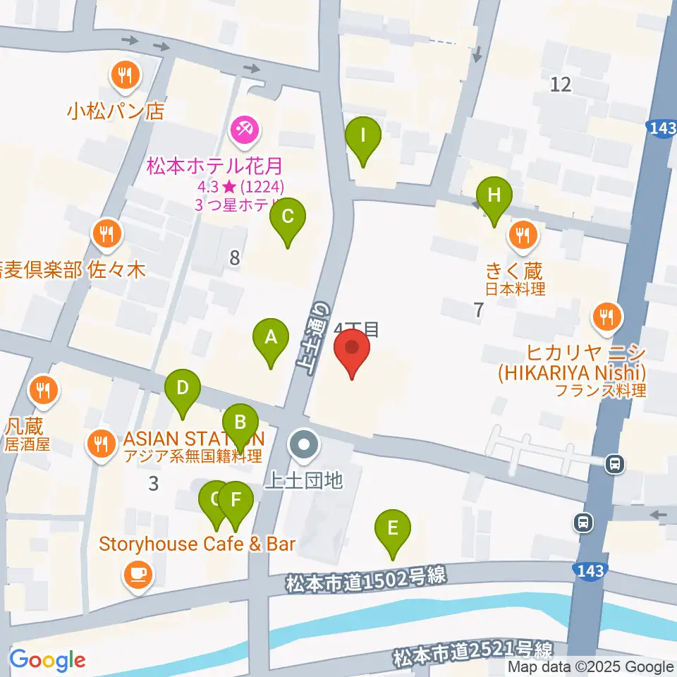 上土劇場周辺のファミレス・ファーストフード一覧地図