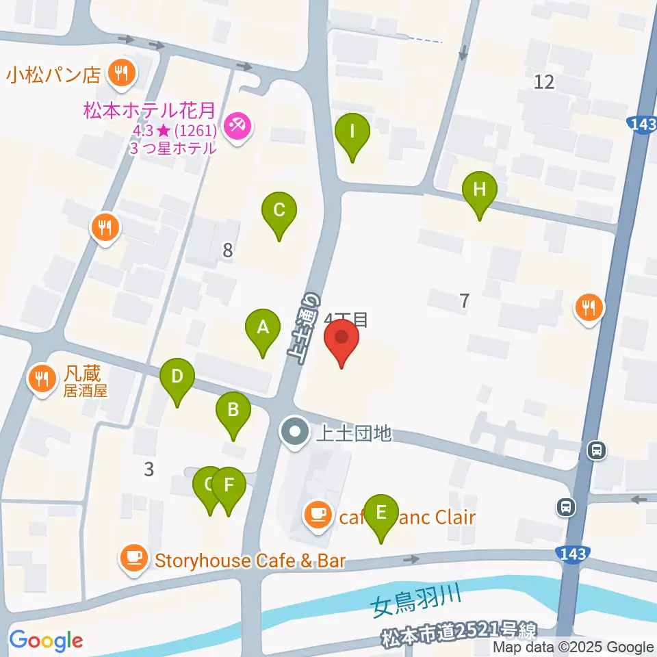 上土劇場周辺のファミレス・ファーストフード一覧地図