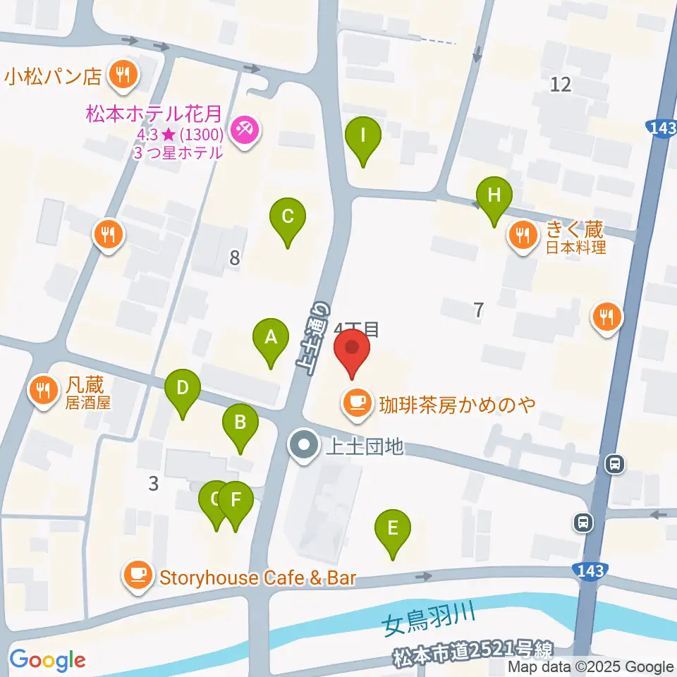 上土劇場周辺のファミレス・ファーストフード一覧地図