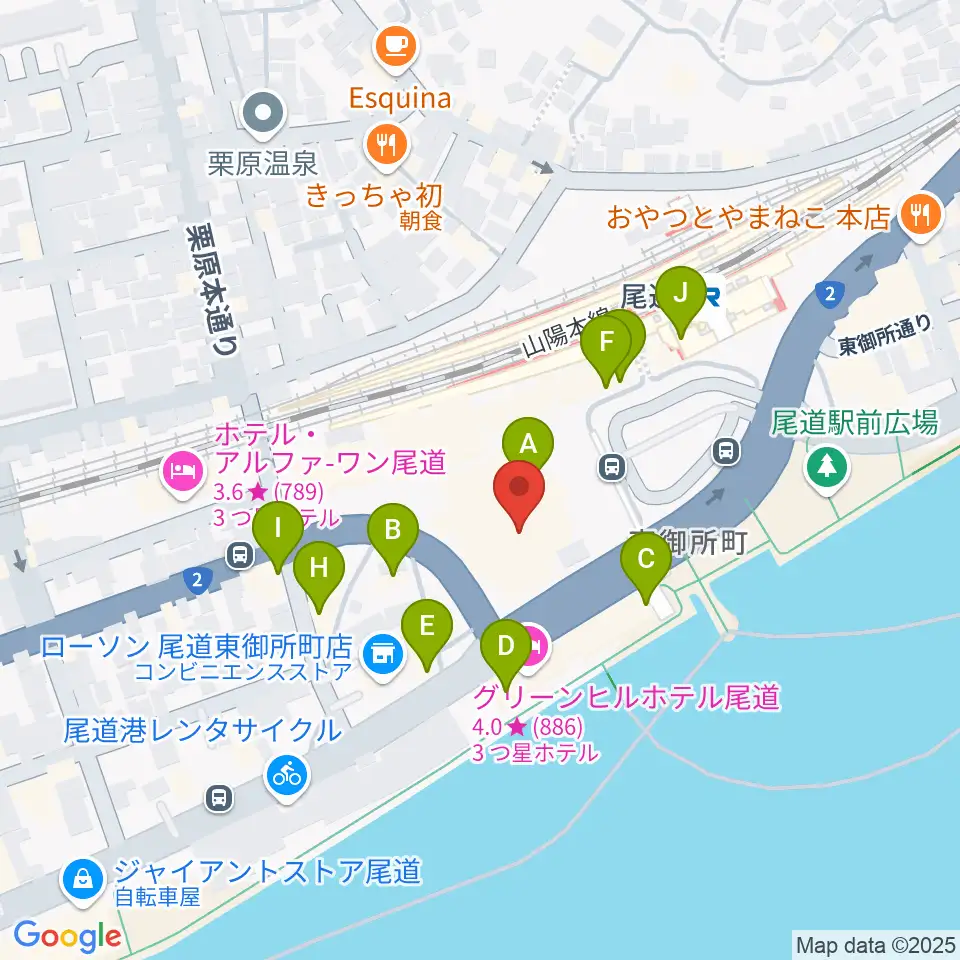 しまなみ交流館テアトロシェルネ周辺のファミレス・ファーストフード一覧地図