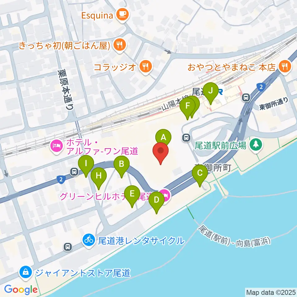 しまなみ交流館テアトロシェルネ周辺のファミレス・ファーストフード一覧地図