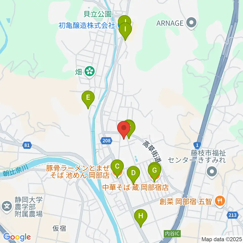 藤枝市民ホールおかべ周辺のファミレス・ファーストフード一覧地図