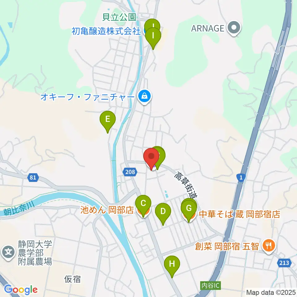 藤枝市民ホールおかべ周辺のファミレス・ファーストフード一覧地図