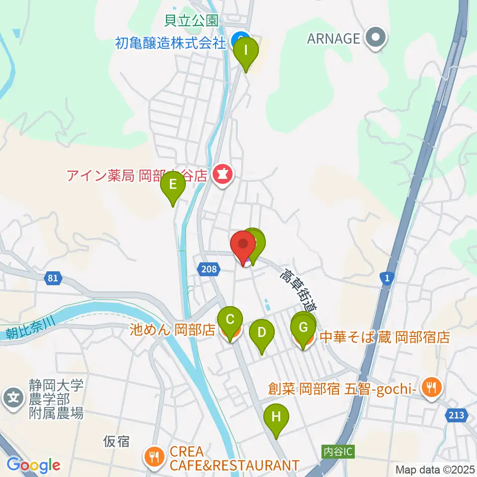 藤枝市民ホールおかべ周辺のファミレス・ファーストフード一覧地図