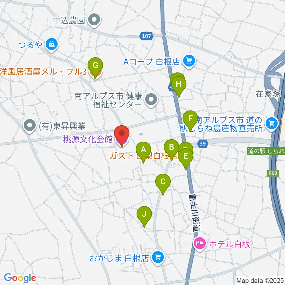 桃源文化会館周辺のファミレス・ファーストフード一覧地図