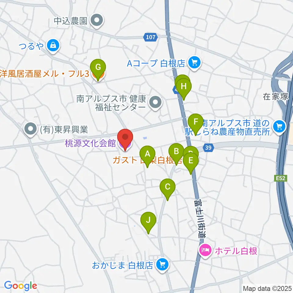 桃源文化会館周辺のファミレス・ファーストフード一覧地図