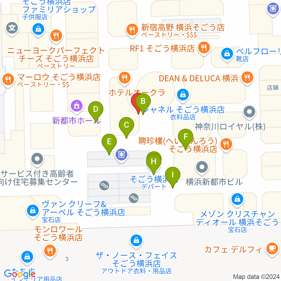 新都市ホール周辺のファミレス・ファーストフード一覧地図