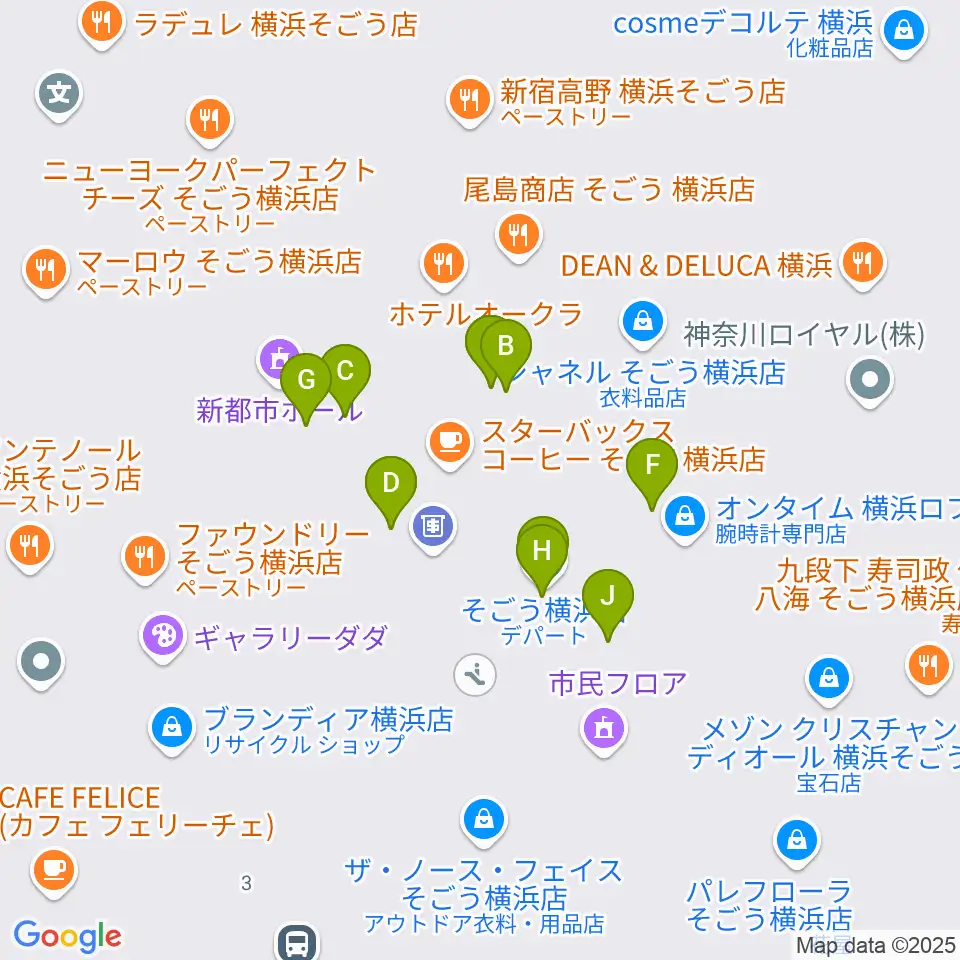 新都市ホール周辺のファミレス・ファーストフード一覧地図