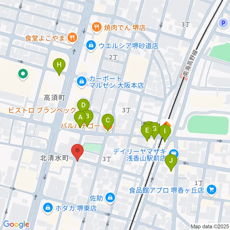 JwaGuitar音楽教室周辺のファミレス・ファーストフード一覧地図
