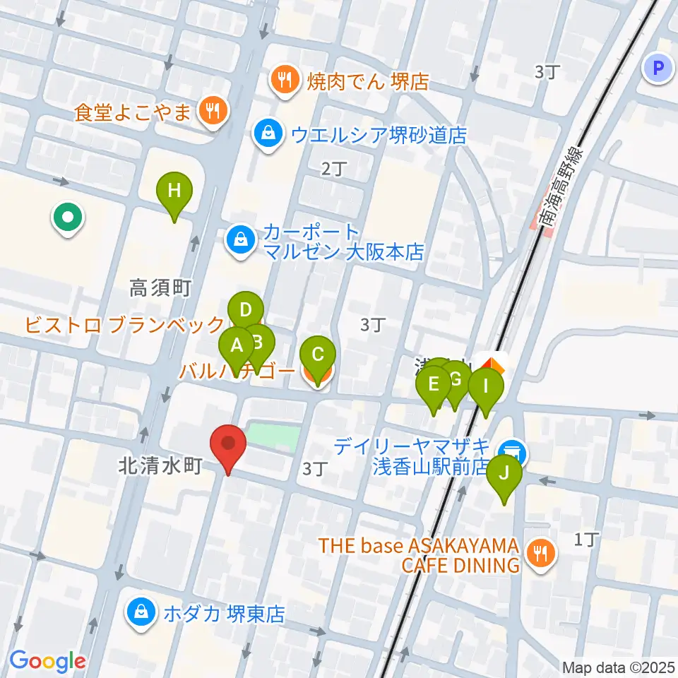 JwaGuitar音楽教室周辺のファミレス・ファーストフード一覧地図